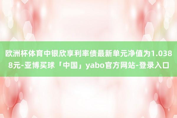欧洲杯体育中银欣享利率债最新单元净值为1.0388元-亚博买球「中国」yabo官方网站-登录入口
